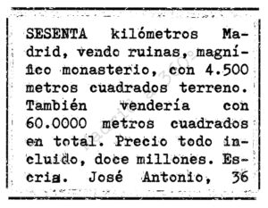 Recreación del anuncio publicado el 6/2/1974 en la sección "Clasificados" del ABC